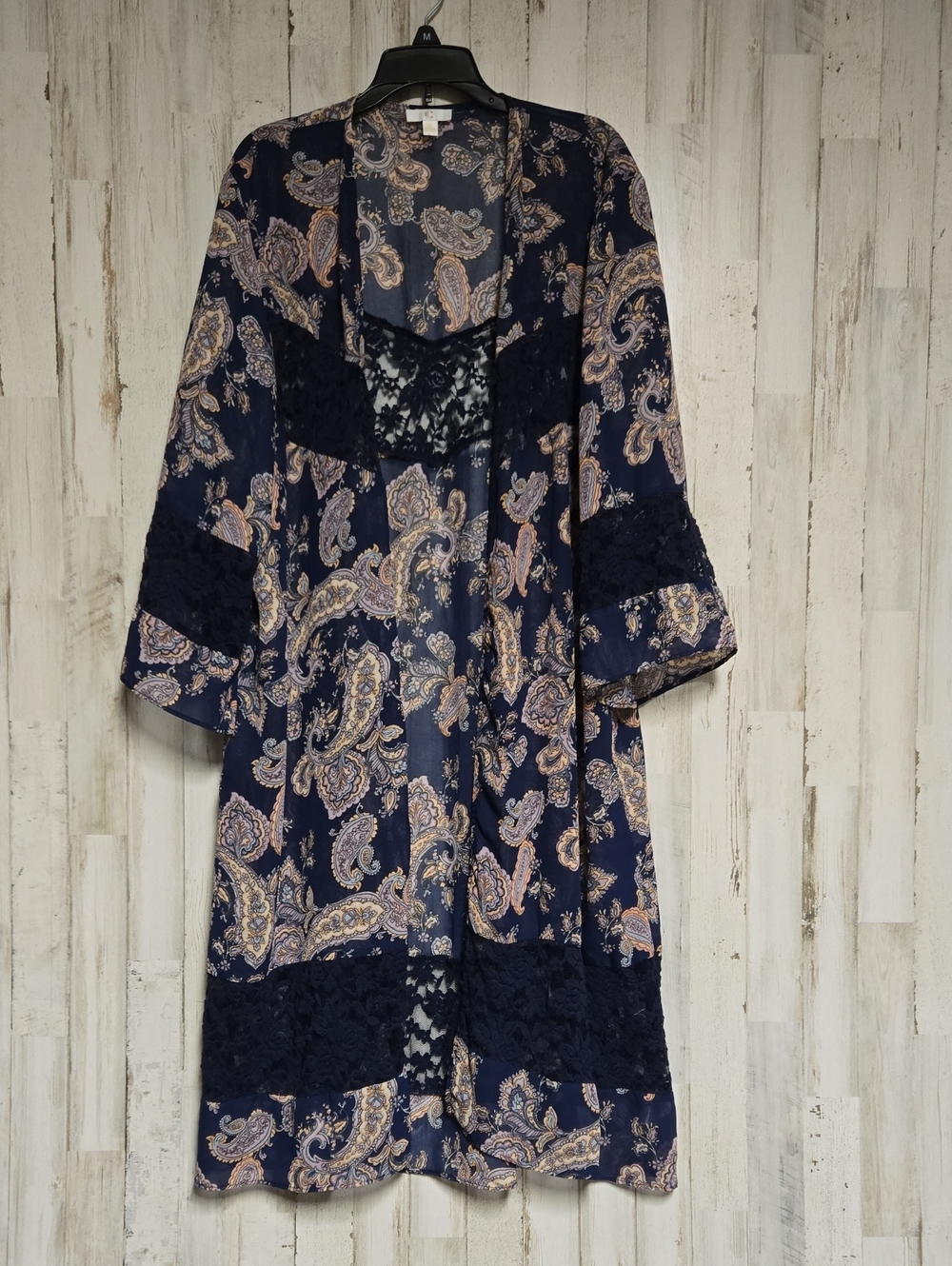 Charming Charlie Navy Paisley Lace-Accent Kimono